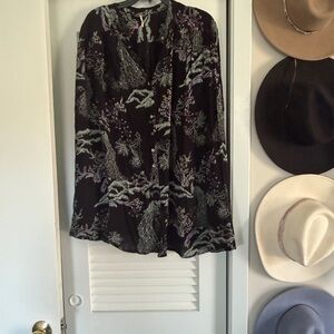 Free People Black Floral Blouse